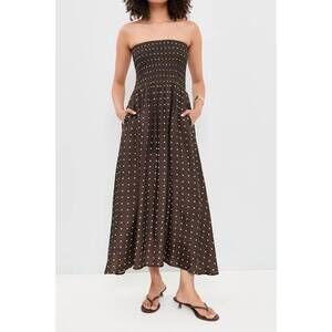 NEW LITTLE LIES polka ruched midi dress in chocolate
